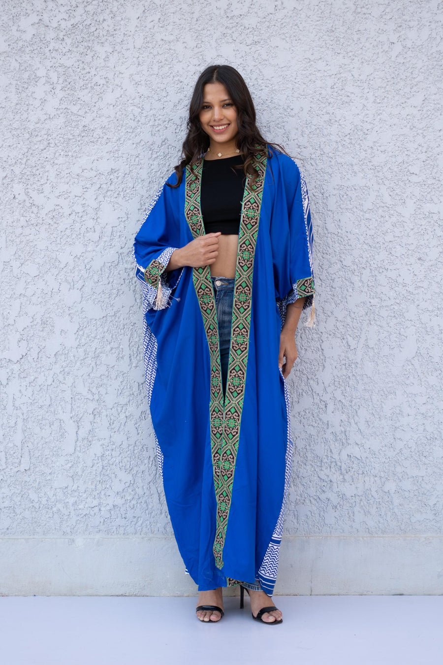 Elegant Blue Egyptian Cotton Abaya, Summer Abaya, Cardigans, Boho Kimono, Women's Duster, Boho Cardigan, Duster, Cardigan