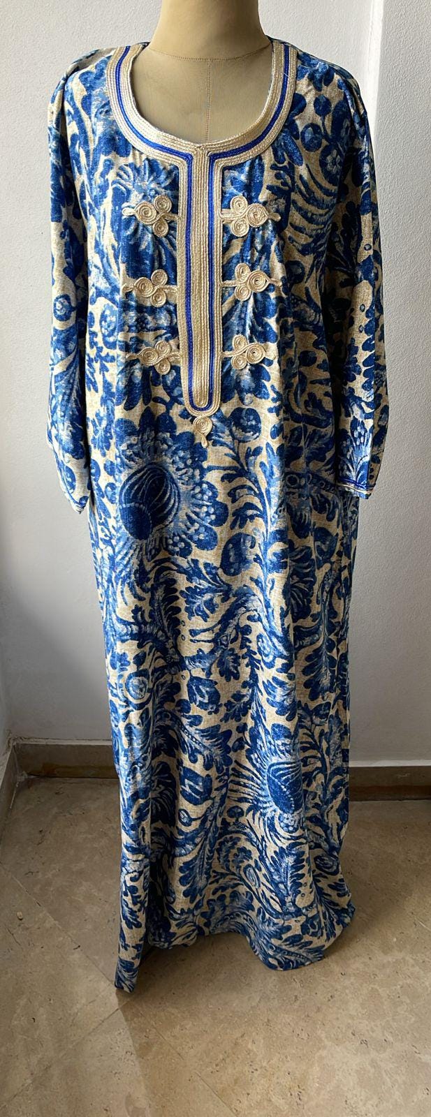 Chic blue print Summer embroidered Kaftan, Caftan, caftans for women, Boho Kaftan dress, Caftans for women, summer kaftans, women