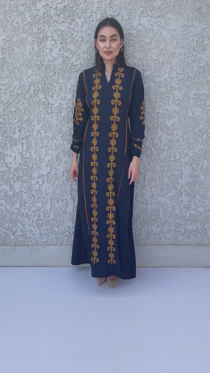 Beautiful navy blue embroidered Kaftan maxi dress, Kaftan maxi, Cotton caftan women, caftan, Chic embroidered caftan, Egyptian cotton 10-23