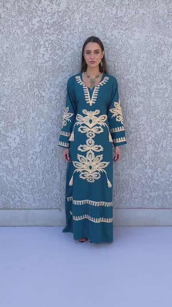 Blue Egyptian cotton kaftan dress, caftans for women, Boho Kaftan dress, Caftans for women, long summer kaftan, kaftans, caftan