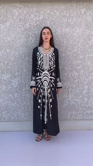 Stunning Navy Blue Siwa embroidered caftan, Cotton kaftan dress, boho caftan, Kaftan, Caftans for women, caftans for women, Summer kaftan