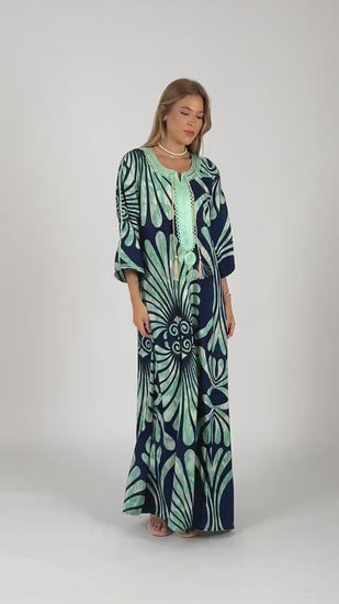 Chic Navy blue print Summer embroidered Kaftan, Caftan, caftans for women, Boho Kaftan dress, Caftans for women, summer kaftans, women