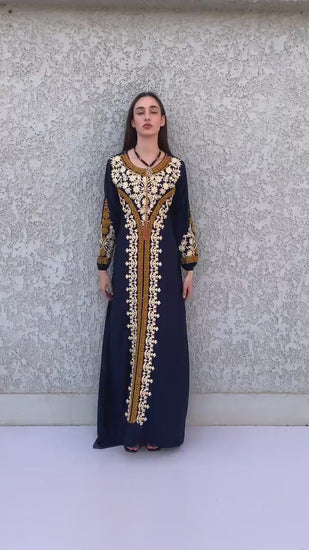 Chic Navy Blue gold embroidered Caftan, caftans for women, Kaftans, embroidered Caftan dress, Caftan maxi dress, Caftans for women, Caftans