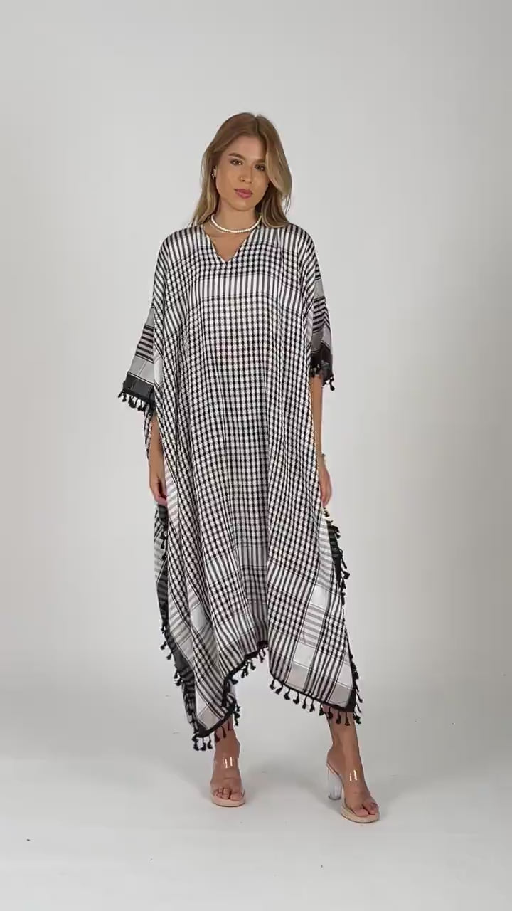 Light Summer checkered cotton Caftan, Caftans for women, Loose fit caftan, Egyptian African caftan, Kaftan, maternity kaftan