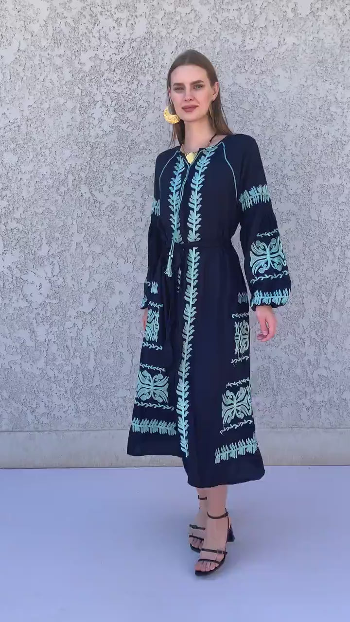 Stunning black cotton tunic dress, embroidered Summer kaftan dress, tunic dress, caftans for women, Summer caftan, festival tunic kaftan