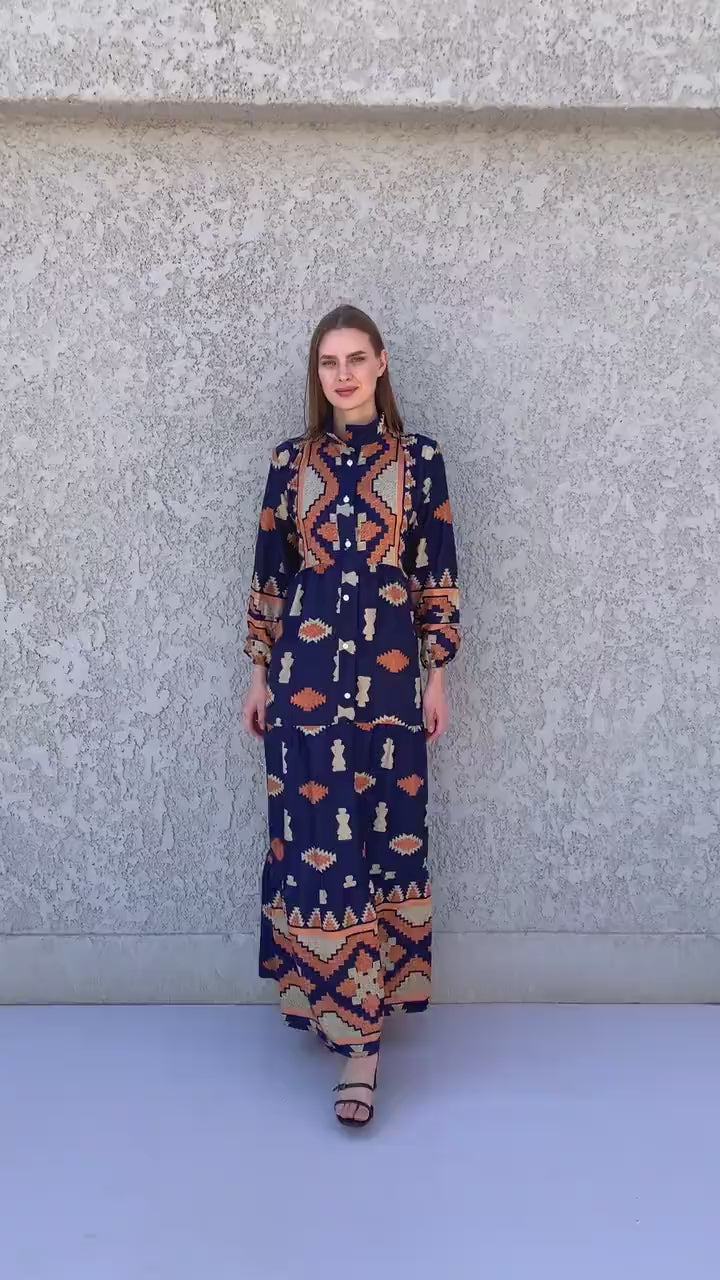 Boho Green button up Caftan, Navy blue caftan dress, caftans for women, Boho Kaftan dress, Caftans for women, long summer kaftan, caftan