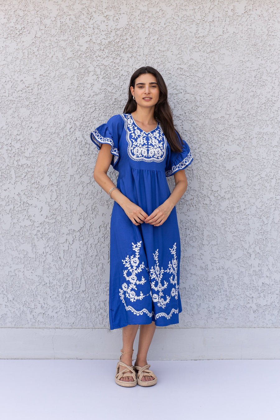 Blue Tunic embroidered kaftan, Bohemian embroidery tunic dress, embroidered  tunic kaftan, Egyptian cotton. Summer, party, casual, home dress
