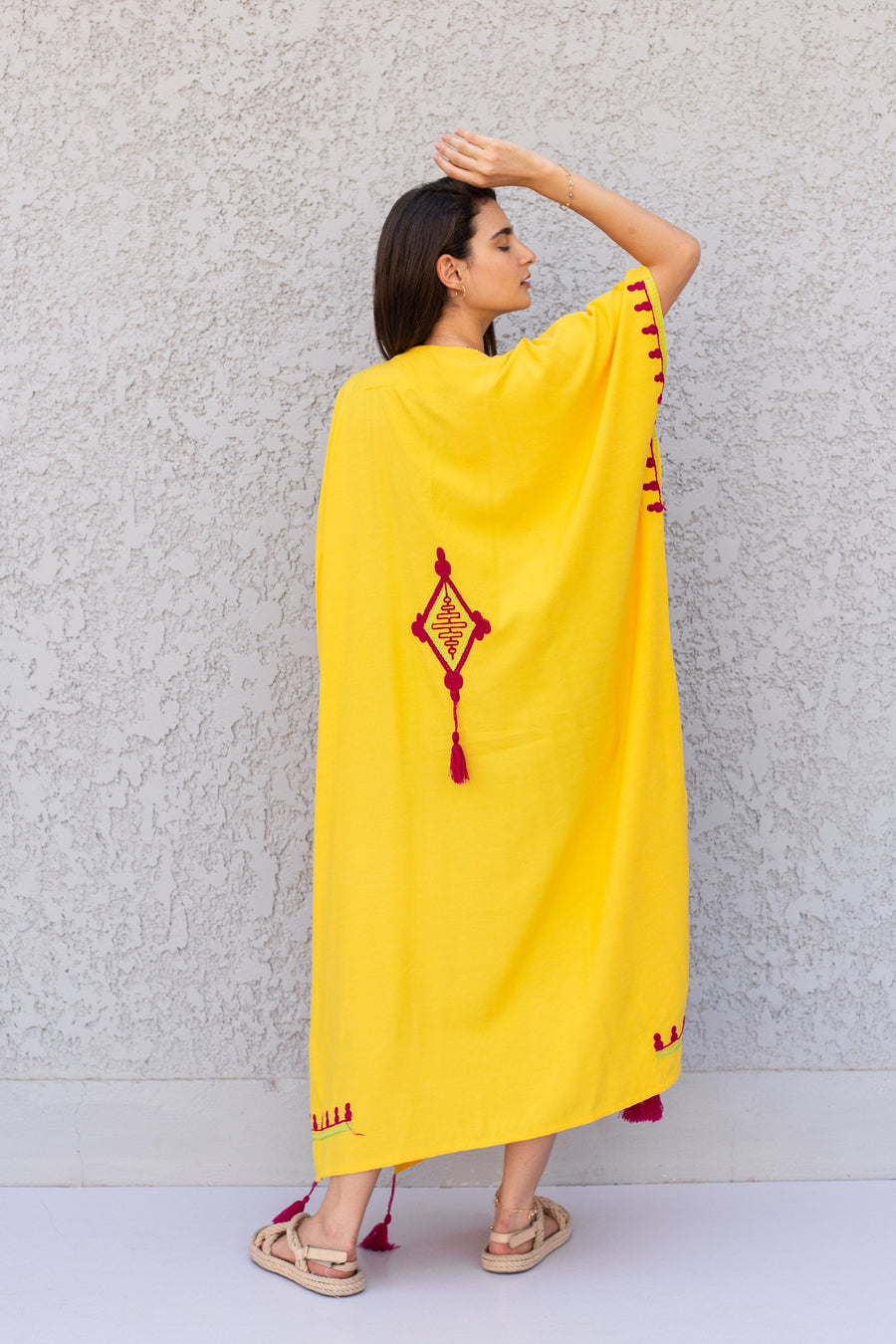 Plus size yellow cotton embroidered caftan, Cotton caftan, Plus size Kaftan, Free size Bohemian Caftan, Cotton Kaftan, Exotic Kaftan