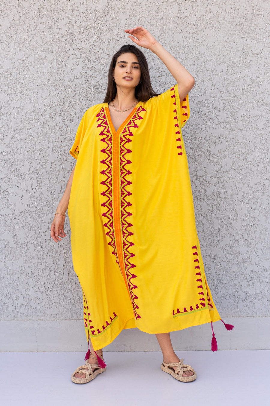 Plus size yellow cotton embroidered caftan, Cotton caftan, Plus size Kaftan, Free size Bohemian Caftan, Cotton Kaftan, Exotic Kaftan