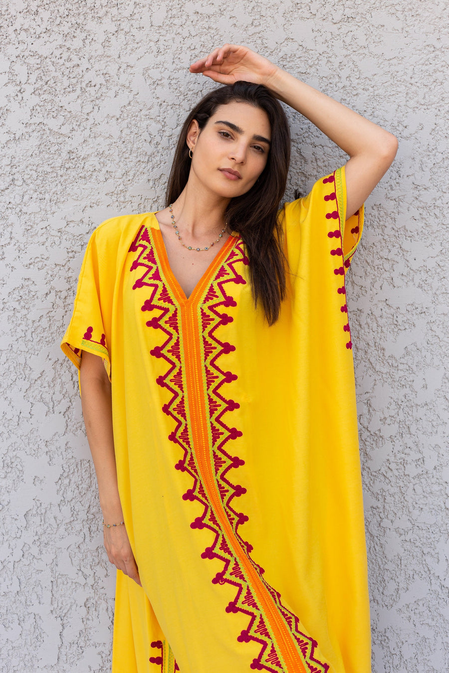 Plus size yellow cotton embroidered caftan, Cotton caftan, Plus size Kaftan, Free size Bohemian Caftan, Cotton Kaftan, Exotic Kaftan