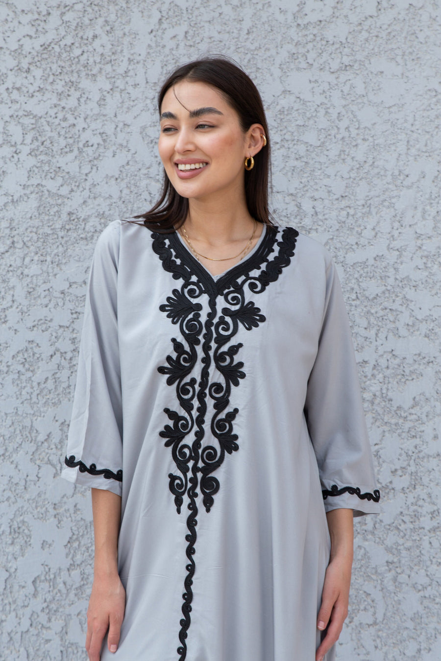 Stunning Grey hand embroidered Kaftan maxi dress, Kaftan maxi, Cotton caftan women, caftan, Chic embroidered caftan, Egyptian cotton 10-23